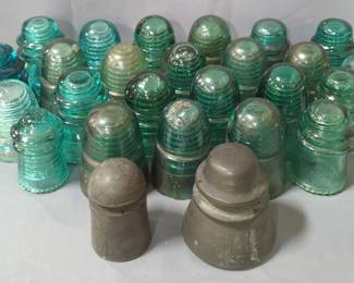 Glass Insulators, Qty 25, And Rubber Insulator, Total Qty Approx 26