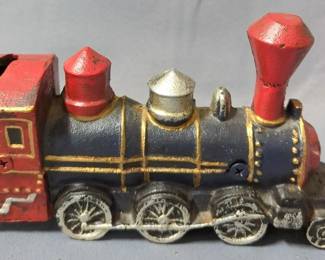 Vintage Cast Iron Train Coin Bank, 8" Long