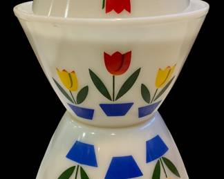 Fire King Mid Century 3 pc Tulip Nesting Bowls. 