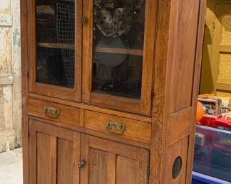 70” tall Victorian farmhouse pie safe, country store pastry cooling cabinet 