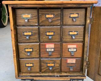 Superb antique Keystone View Co. multi drawer cabinet FULL of glass Magic Lantern Slides 