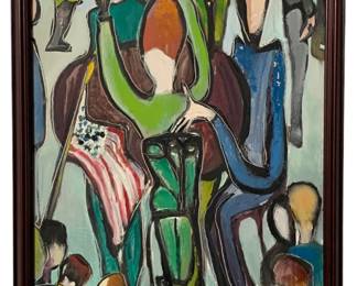 Outstanding Abstract oil painting (on board), artist mark at lower right, newer professional framing, 31” x 13.5”.