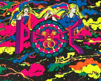 1970 Black Light Psychedelic Pro Arts Inc. Medina 45” Peace Poster 