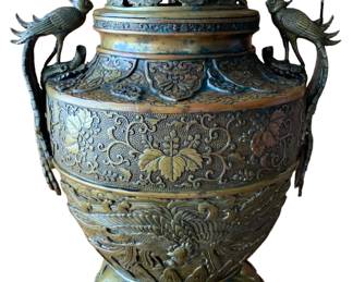 Large Antique Chinese Phoenix, Foo Dog, Temple Censer, 23” tall cast brass/bronze Meditation Incense Burner 