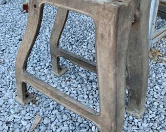 Pair of vintage industrial table legs: 28” tall x 28” across feet, 19”  top width