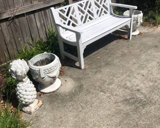 Metal Bench and Cement Planters