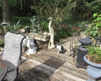 Yard Sculpture and Potted Plants