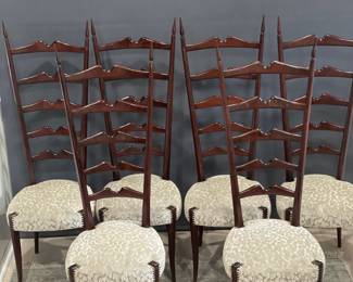 Gio Ponti, 1950's ballroom (dining room) chairs.  Reupholstered with light grey velvet in a pussy willow pattern.