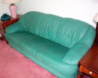 Green Leather Sofa Set (Sofa, Loveseat & Oversized Chair)