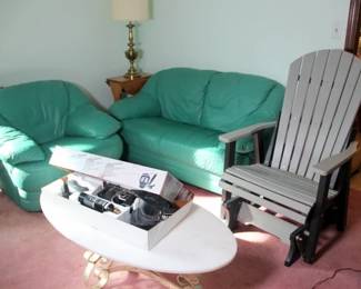 Green Leather Sofa Set (Sofa, Loveseat & Oversized Chair)