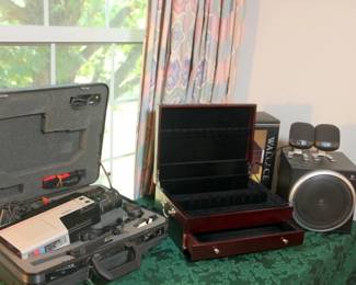 CA Video Camera, Silver Chest, Logitech Computer Speakers