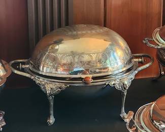 Early silverplate English Breakfast server with armorial.