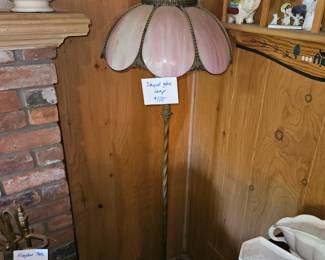 $100 Vintage Pink Stained glass floor lamp