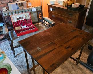 $80 Antique Setee, $40 Folding top table (legs in front fold in), $70 Antique 3 drawer dresser