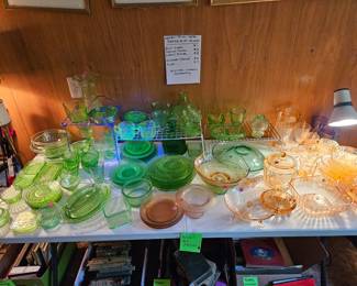 Green, Yellow & Pink Depression glass