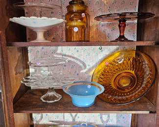 $80 Antique Hutch, Platters & Pedestals