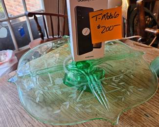$200 New in Box Samsung Galaxy A32 5g, SOLD Green Depression glass pedestal dish