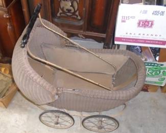 WICKER BABY BUGGY