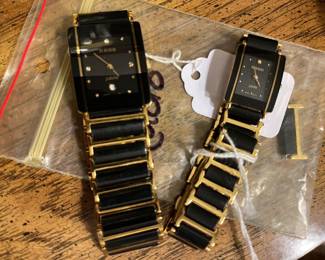 Matched pair of RADO Jubile black wrist watches - his & hers!