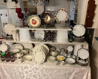 Table full of fine china and glassware