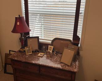 Stunning antique walnut bedroom outfit w/ marble tops! All of it refinished!