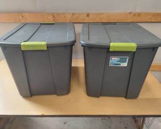 (2) Sterilite 5038316 16.87 x 22.12 x 18.62 in. 20 gal Stackable Dark Gray Latch Storage Box