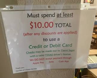 We take: Cash, Credit Cards, and Checks with Proper ID.