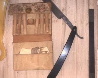 Straight Razors, Miniature Clothes Pins, String and Antique Case