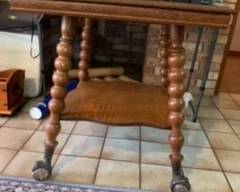 Antique Tiger Oak Table with Bobbin carved legs with Talon metal glass feet ... Beautiful