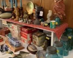 Cigar boxes and Glass Blue Mason Jars with Metal tops