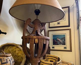 $180 terrific wood table lamp.  30” h