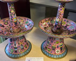 $800 Pair of antique cloisonne candlesticks ca. 1900