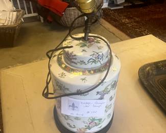 $120. Antique porcelain lidded urn turned into a lamp.  As found.