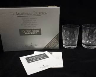 1023	WATERFORD CRYSTAL MILLENIUM COLLECTION TOASTING DOUBLE OLD FASHIONS, 2 IN BOX
