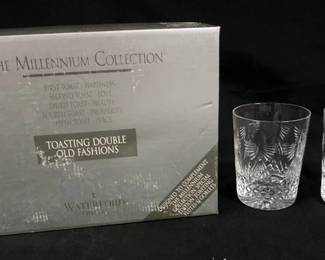 1024	WATERFORD CRYSTAL MILLENIUM COLLECTION TOASTING DOUBLE OLD FASHIONS, 2 IN BOX
