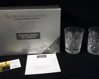 1025	WATERFORD CRYSTAL MILLENIUM COLLECTION TOASTING DOUBLE OLD FASHIONS, 2 IN BOX
