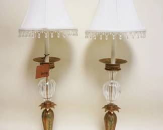 1110	PAIR OF ORNATE METAL & GLASS TYNDALE TABLE LAMPS, APPROXIMATELY 35 IN HIGH
