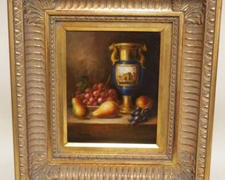 1129	CONTEMPORARY OIL PAINTING ON CANVAS IN GILT FRAME, ARTIST SIGNED, STILL LIFE, APPROXIMATELY 16 IN X 18 IN OVERALL

