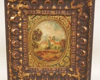 1131	CONTEMPORARY OIL PAINTING ON CANVAS IN GILT FRAME, ARTIST SIGNED, CASTLE SCENE, APPROXIMATELY 16 IN X 18 IN OVERALL
