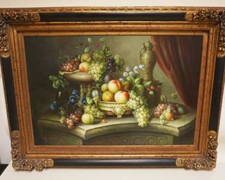 1133	LARGE CONTEMPORARY OIL PAINTING ON CANVAS, FRAMED OF STILL LIFE, ARTIST SIGNED, APPROXIMATELY 34 IN X 45 IN OVERALL
