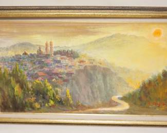 1135	OIL PAINTING ON CANVAS, ARTIST SIGNED, PERSIAN LANDSCAPE, APPROXIMATELY 19 IN X 32 IN OVERALL
