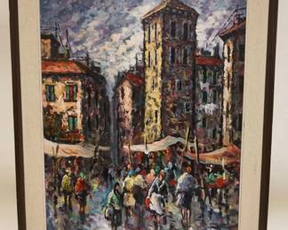 1140	OIL PAINTING ON CANVAS, IMPRESSIONIST STREET SCENE SIGNED TULLIO CAPPI, APPROXIMATELY 24 IN X 32 IN OVERALL
