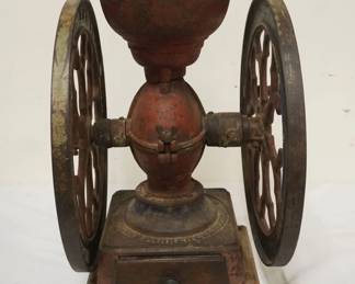 1152	ANTIQUE DOUBLE WHEEL MERIDEN COFFEE GRINDER, #700 THE CHAS PARKER CO MAKERS, CT USA, APPROXIMATELY 23 IN HIGH
