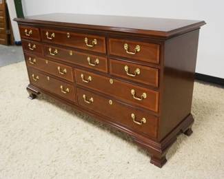1189	COUNCIL MAHOGANY LOW CHEST W/10 BANDED INLAID DRAWERS ON BRACKET FEET, APPROXIMATELY 66 IN X 20 IN X 34 IN HIGH
