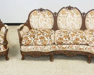 1198	ITALIAN BAROQUE STYLE PIERCED CARVED SOFA & ARMCHAIR
