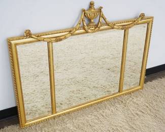 1200	ETHAN ALLEN BEVEL EDGED TRIPLE HANGING MIRROR IN GILT FRAME W/URN CREST
