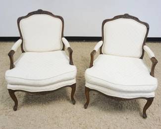 1201	PAIR OF BAKER FRENCH PROVINCIAL ARMCHAIRS, BOTH REMOVABLE SEAT CUSHIONS HAVE STAINS
