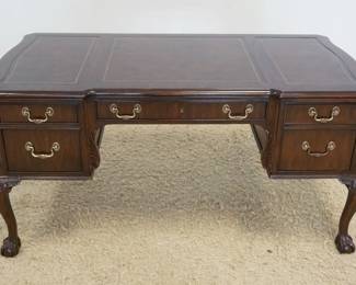 1205	HERITAGE MAHOGANY BALL & CLAW FOOT DESK W/INSET LEATHER TOP, APPROXIMATELY 60 IN X 30 IN X 31 IN HIGH
