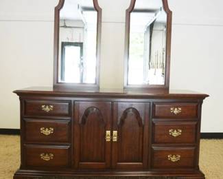 1210	PENNSYLVANIA HOUSE SOLID BLACK CHERRY LOW CHEST W/ATTACHED DOUBLE MIRRORS, APPROXIMATELY 67 IN X 21 IN X 78 IN HIGH
