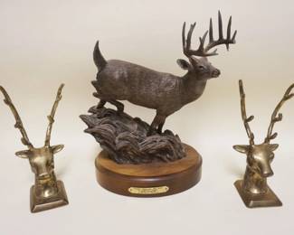 1279	BRASS STAG BOOKENDS & COMPOSITE STATUE, LARGEST PIECE APPROXIMATELY 13 IN HIGH
